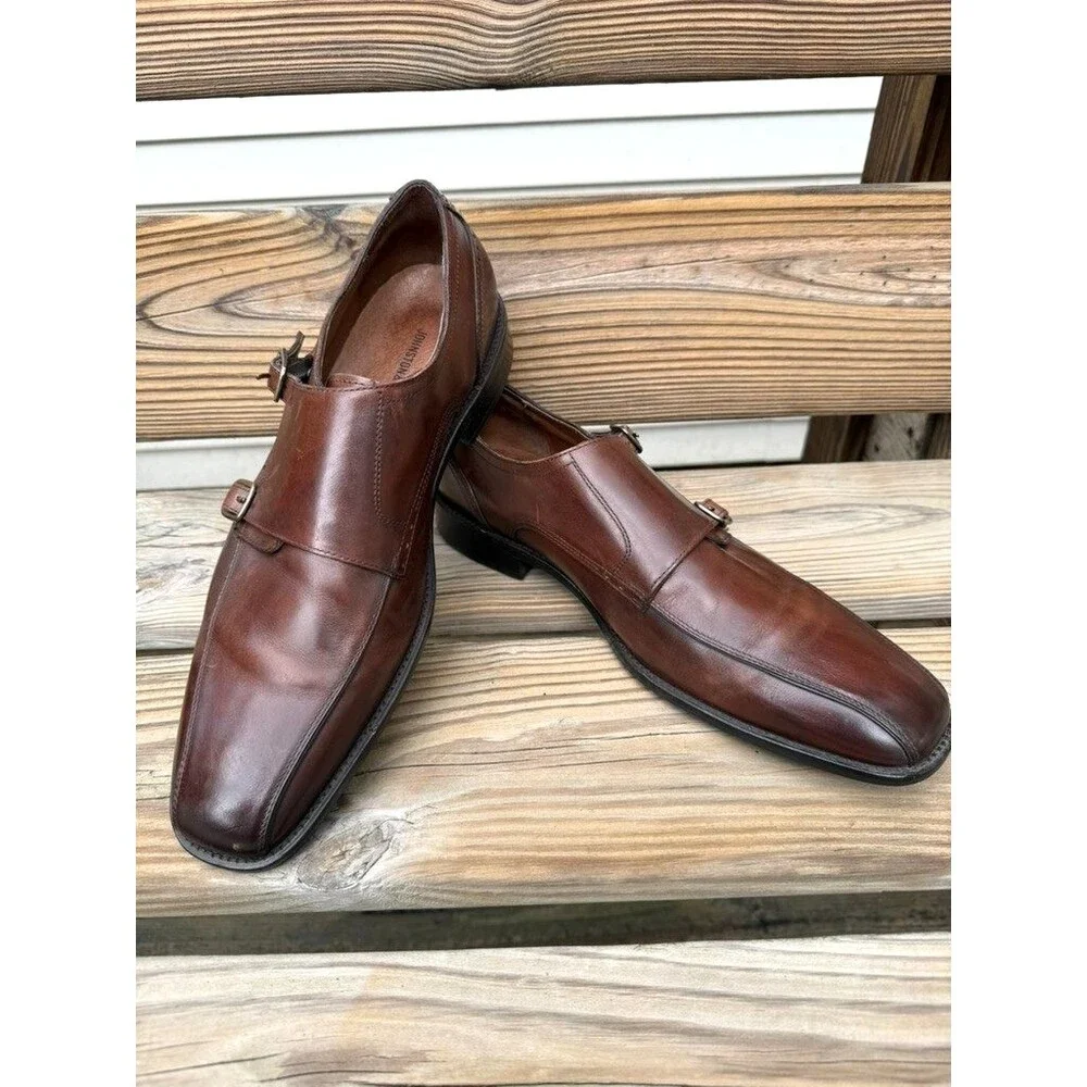 Johnston & Murphy Double Monk Strap Brown Leather Dress Shoes Mens 11.5M Flex